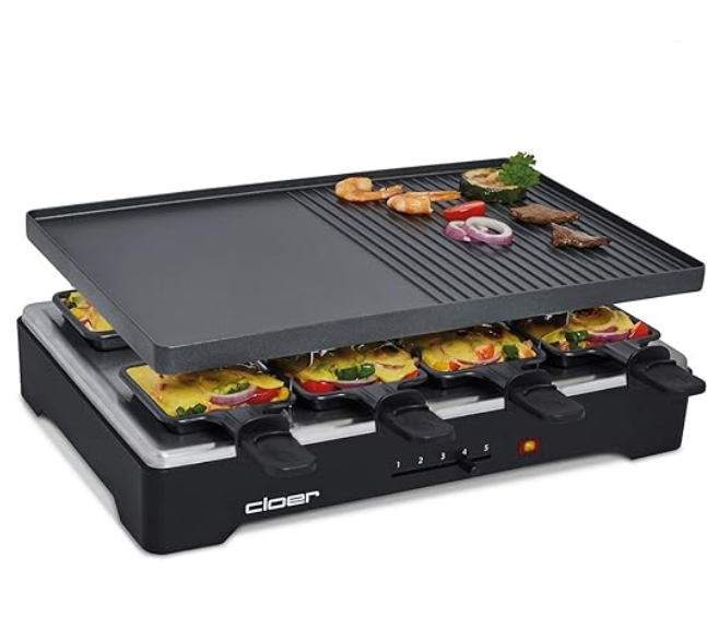 🥩Cloer 6446 Raclettegrill 8 Pfännchen mit Grillfunktion für 44,38€ (statt 64€)