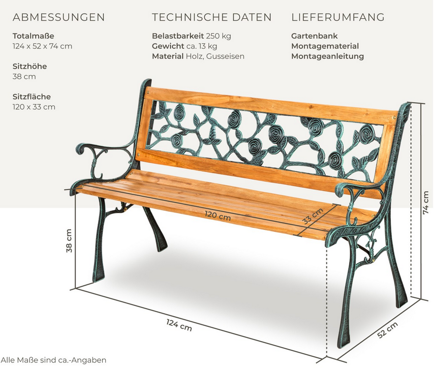 🏞️TecTake Marina Gartenbank 2 Sitzer aus Holz und Gusseisen für 49,99€ (statt 58€)