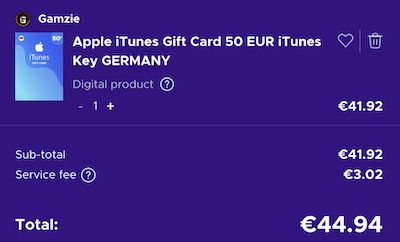50€ Apple iTunes Guthaben für 44,94€