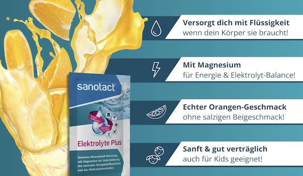🍊 20er Pack sanotact Elektrolyte Plus mit Orangengeschmack für 3,55€ (statt 5€)