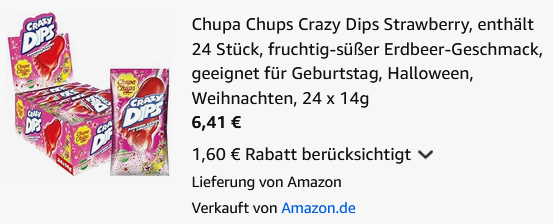 🍭24er Pack Chupa Chups Crazy Dips Erdbeer Lollis ab 6,41€ (statt 14€)