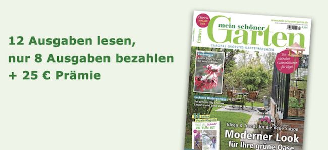 🏡 12 Ausgaben 🏡 12 Ausgaben Mein schöner Garten für 39,20€ + Prämie: 25€ Amazon Gutschein