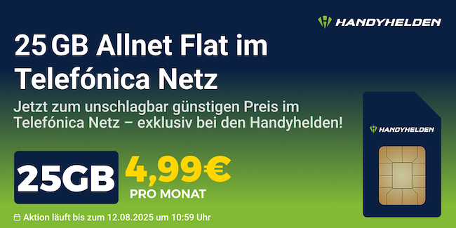 📱 o2 Allnet 25GB 5G für nur 4,99€ mtl. + monatlich kündbar