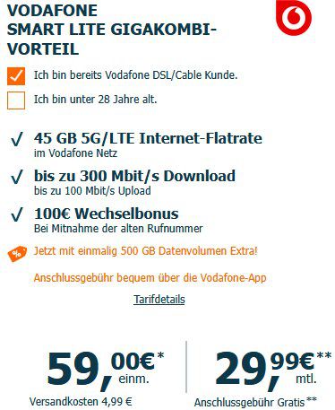 ❗ GigaKombi 🍏 iPhone 16 für 59€ + Vodafone Allnet 45GB 5G für 29,99€ mtl. + 150€ Bonus