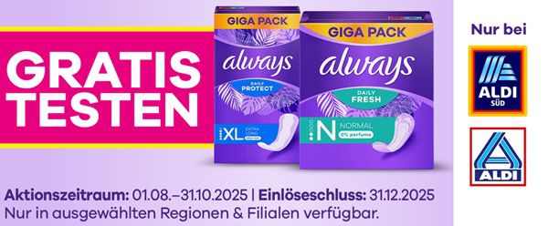 Aldi: Always Slipeinlagen kostenlos ausprobieren