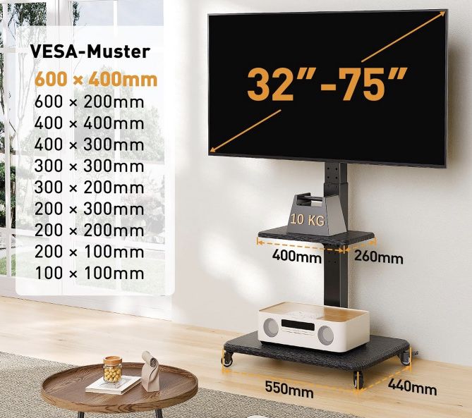 Perlegear rollbarer & höhenverstellbarer TV Ständer bis 75 Zoll für 49,99€ (statt 100€)