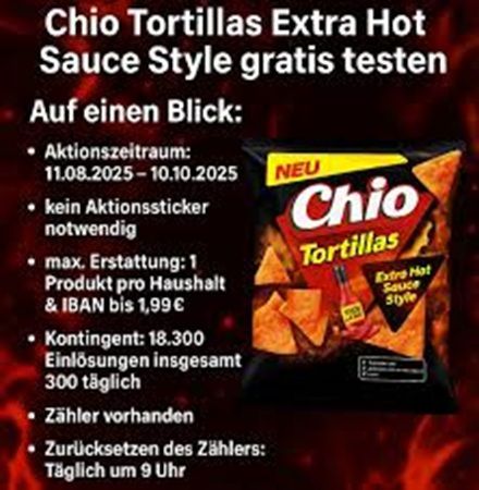 Chio Tortillas Extra Hot Sauce Style gratis ausprobieren