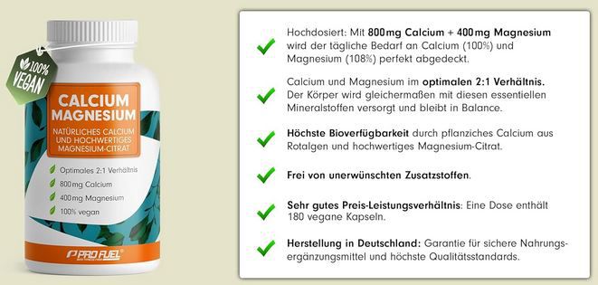💊 180er Pack Pro Fuel Calcium & Magnesium Kapseln ab 9,52€ (statt 14€)
