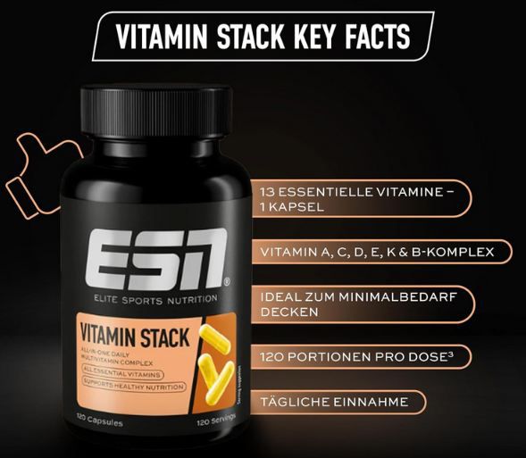 💊 ESN Vitamin Stack Multivitamin Kapseln, 120 Stück ab 14,92€ (statt 23€)