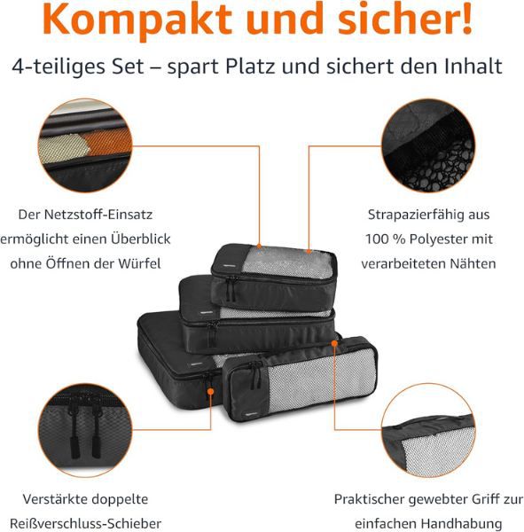 🧳 4er Set Amazon Basics Packwürfel für Koffer für 14,91€ (statt 21€)