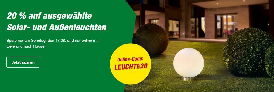 💡 toom: 20% Rabatt auf Solar  & Außenleuchten   Nur heute!