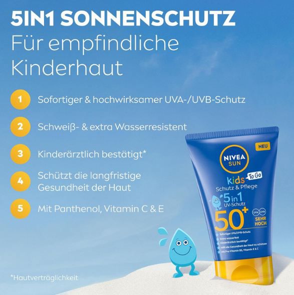 🧴 Nivea Sun Kids Schutz & Pflege To Go LSF 50+ Sonnencreme ab 3,11€ (statt 5€)