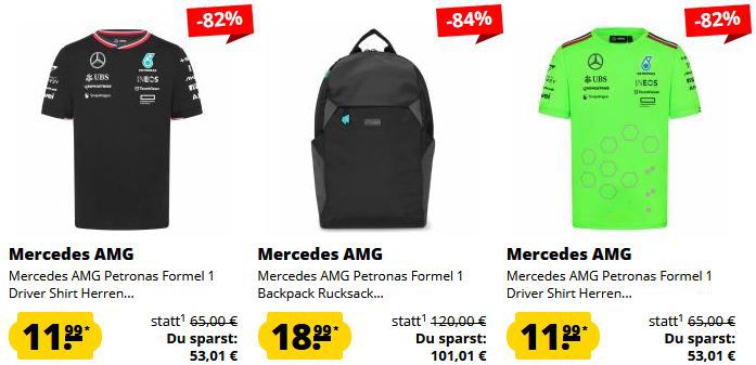 👕 SportSpar: Mercedes AMG Petronas Sale ab 11,99€   z.B. T Shirt ab 11,99€ (statt 40€)
