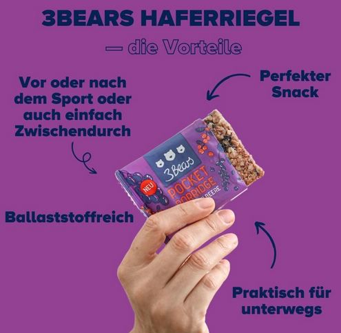 🍫 16er Pack 3Bears Pocket Porridge Haferriegel Dreierlei Beere für 25,97€ (statt 32€)