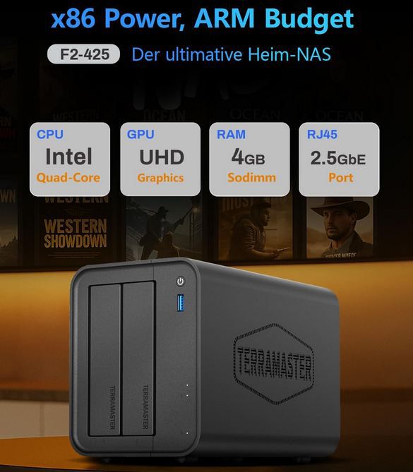 💾 Terramaster F2 425 2 Bay NAS mit x86 Quad Core CPU + 4GB RAM für 229,49€ (statt 270€)