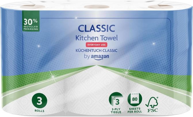 🧻 4 x 3 Rollen by Amazon Küchenrolle, 3 lagig ab 9,63€ (statt 13€)