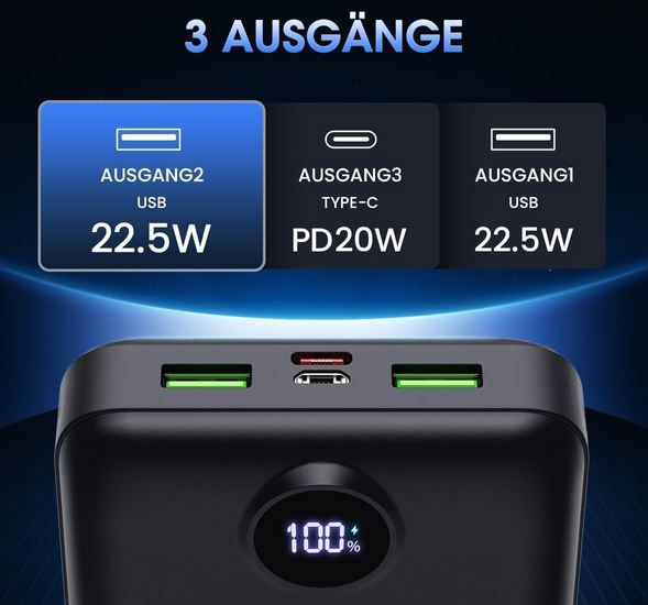 🔋 PDBEST USB C/A PowerBank mit 50.000mAh & 22,5W für 27,99€ (statt 56€)