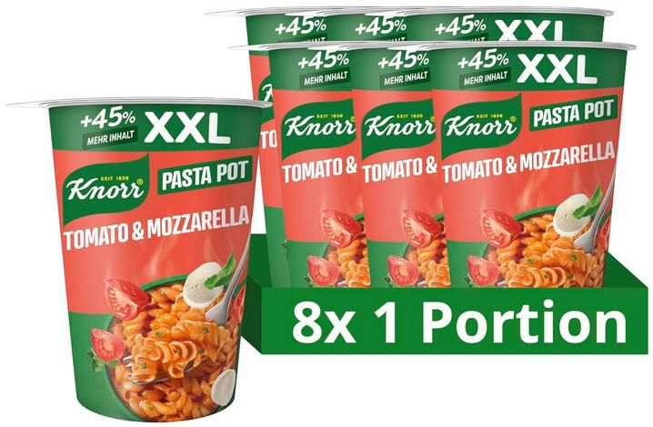 🍝 8er Pack Knorr Pasta Pot Tomato & Mozzarella XXL ab 7,90€ (statt 14€)