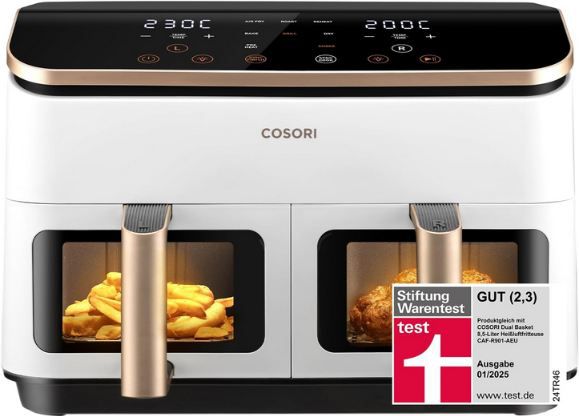 🍟 Cosori 2 Kammer Heißluftfritteuse mit 8,5L für 152,99€ (statt 180€)