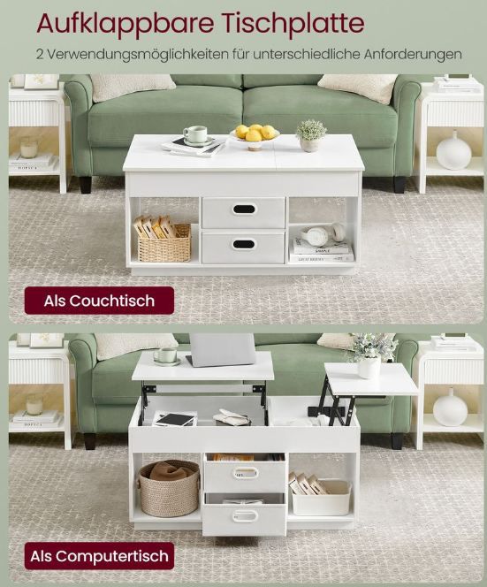 Vasagle Couchtisch mit aufklappbaren Tischplatten für 63,99€ (statt 90€)