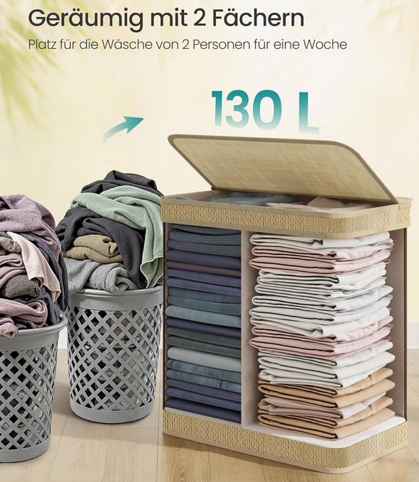 🧺 Songmics Bambus Wäschekorb mit 2 Fächer, 130 Liter für 23,03€ (statt 32€)