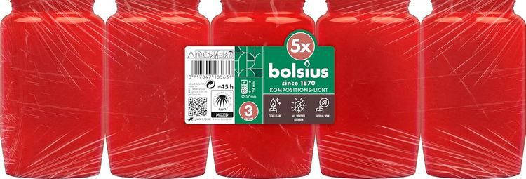 🕯️ 5er Pack Bolsius Grablicht, Kompositionslicht in Rot für 2,99€ (statt 5€)