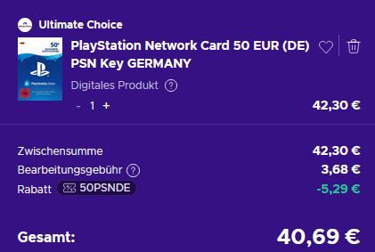 🎮 50€ Playstation Network Guthaben für 40,69€