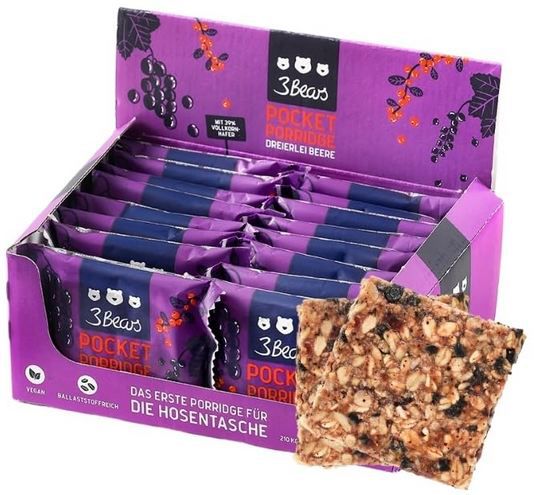 🍫 16er Pack 3Bears Pocket Porridge Haferriegel Dreierlei Beere für 25,97€ (statt 32€)