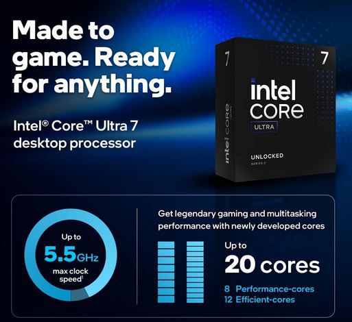 🖥️ Intel Core Ultra 7 265K 20 Kerne Prozessor bis zu 5,5 GHz für 252€ (statt 299€)