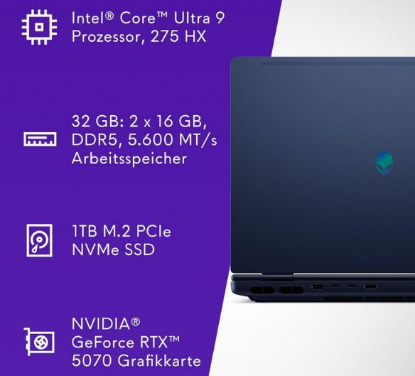 💻 Alienware AC16251 16x Aurora Gaming Laptop mit RTX 5070 für 1.899€ (statt 2.299€)