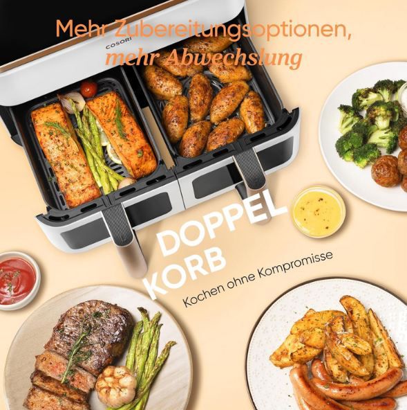 🍟 Cosori 2 Kammer Heißluftfritteuse mit 8,5L für 152,99€ (statt 180€)