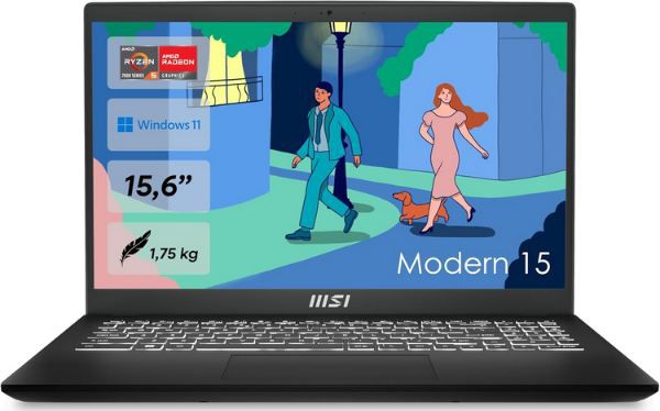 💻 MSI B7M 463 Modern 15 Laptop mit 15,6 FHD Ryzen 5 7430U für 399€ (statt 506€)
