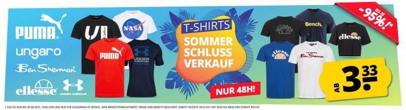 🔥👕 SportSpar: T Shirt Sommerschlussverkauf ab 3,33€ + 5€ Gutschein ab 60€