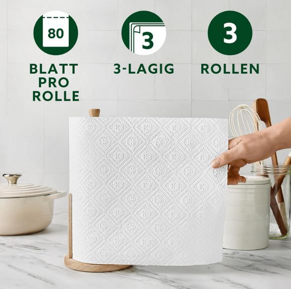 🧻 4 x 3 Rollen by Amazon Küchenrolle, 3 lagig ab 9,63€ (statt 13€)
