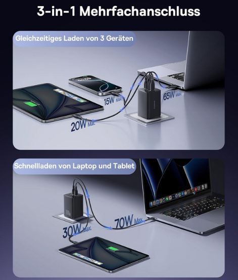 🔌 Baseus Enerfill 3 Port USB C/A Ladegerät mit 100W für 29,99€ (statt 38€)