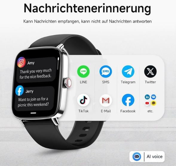 ⌚ aeac 1,85 Smartwatch mit Telefonfunktion & Fitnessmodi für 20,69€ (statt 40€)
