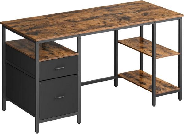 Vasagle Bürotisch mit 3 Ablagen + 2 Schubladen, 140 x 60 x 76cm für 69,99€ (statt 90€)