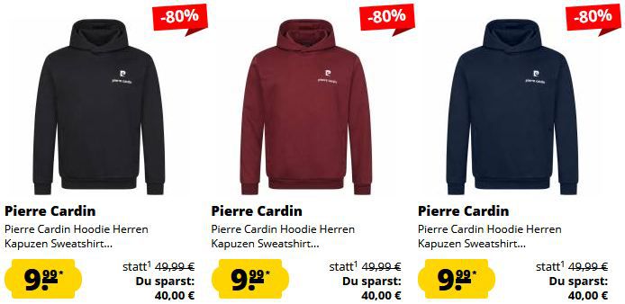 👕 SportSpar: Pierre Cardin T Shirt & Hoodie Sale ab 5,99€ + 5€ Gutschein ab 60€