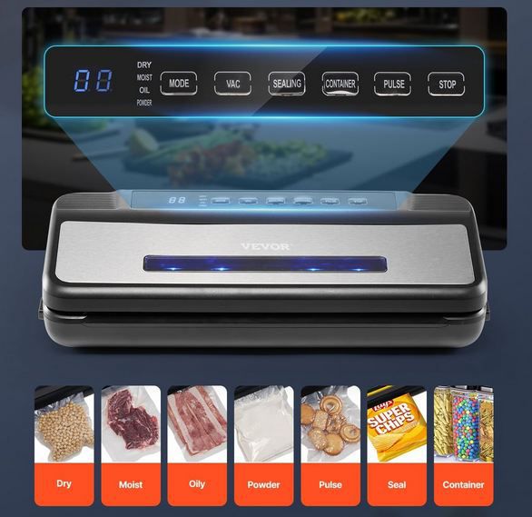 🥩 VEVOR 7 in 1 Vakuumiergerät mit 10 Vakuumbeuteln & Beutelrolle für 30€ (statt 43€)
