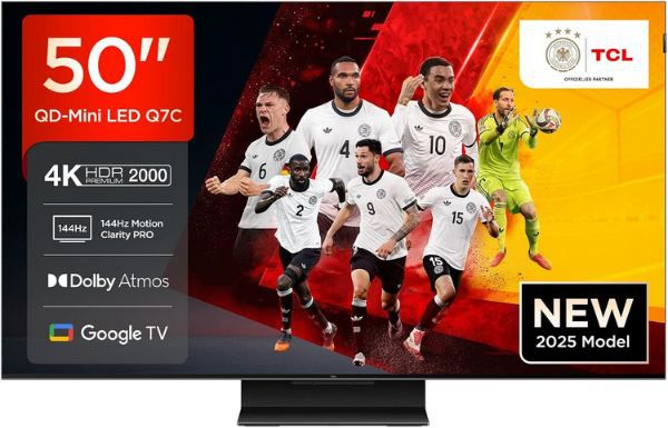 📺 TCL 50Q7C 50 QLED 4K HDR Premium Mini LED TV mit 144Hz für 479€ (statt 554€)