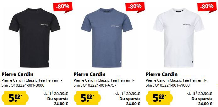 👕 SportSpar: Pierre Cardin T Shirt & Hoodie Sale ab 5,99€ + 5€ Gutschein ab 60€