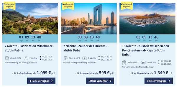 🚢 TUI Cruises Mein Schiff Wochenendangebote   z. B. 7 Nächte Zauber des Orients ab 599€