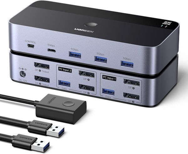 🖧 UGREEN Displayport 8K KVM Switch für 2 PCs und 2 Monitore für 68,39€ (statt 90€)