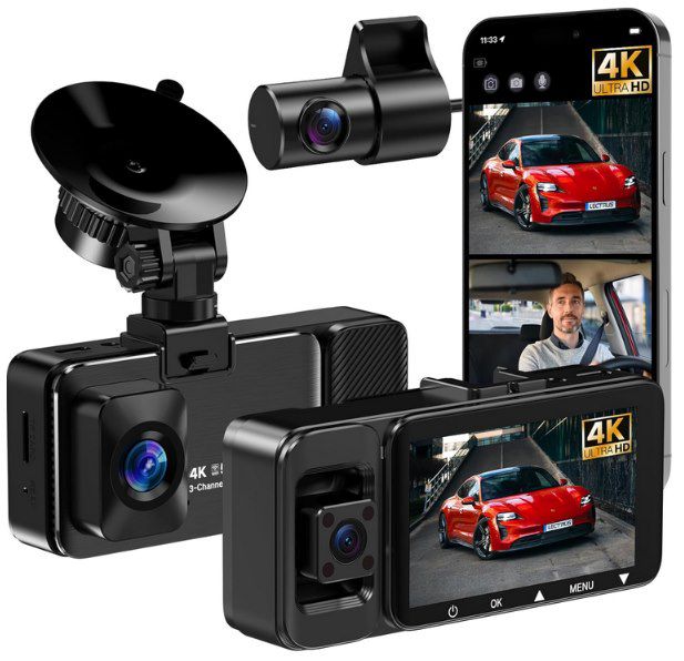 📷 LECTRUS K02 Pro 3-Kanel 4k Dashcam mit App-Steuerung für 36,57€ (statt 70€)
