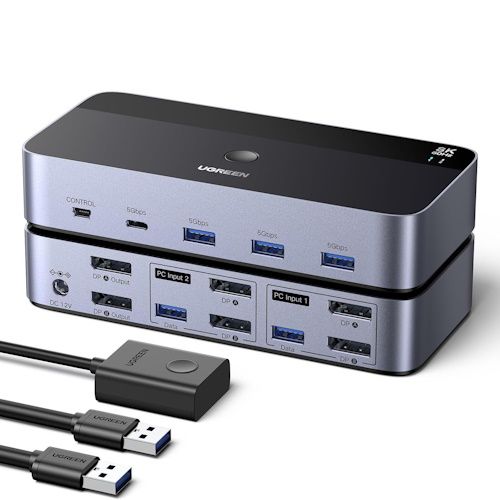 🖧 UGREEN Displayport 8K KVM Switch für 2 PCs und 2 Monitore für 68,39€ (statt 90€)