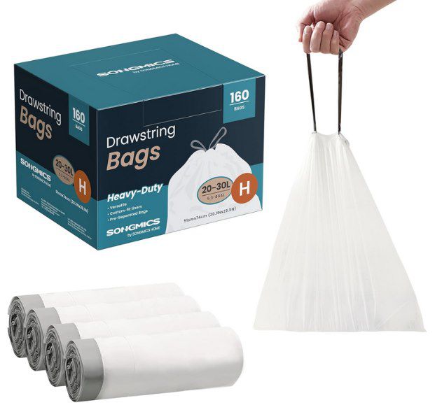 🗑️ 160 SONGMICS belastbare 30L Müllbeutel (bis 10kg) mit Zugband für 16,49€ (statt 28€)