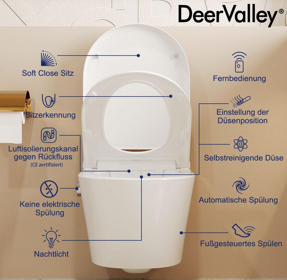 🚽 DeerValley Dusch WC Komplettanlage mit beheiztem Sitz & Selbstreinigung für 734€ (statt 979€)