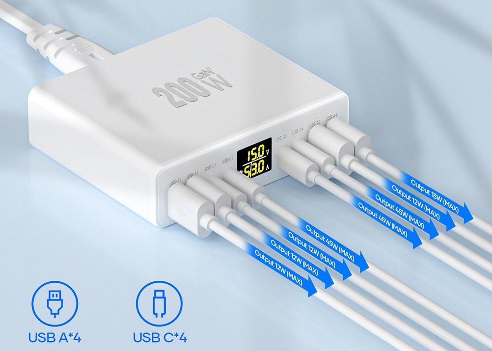 🔋 YSYFAD 200W GAN USB C Ladegerät mit 8 Ports für 17,99€ (statt 30€)