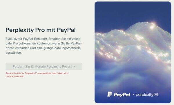 🤖 Perplexity Pro ein Jahr lang gratis mit PayPal sichern ➡️ statt normal 200$