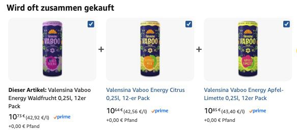 🧨 12er Pack Valensina Vaboo Energy Waldfrucht 0,25l effektiv für 6,12€